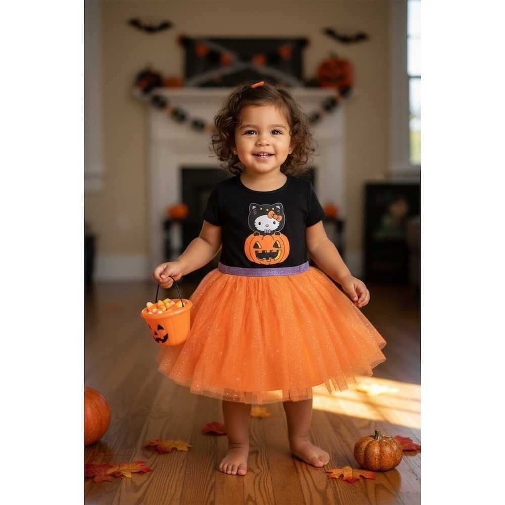 Hello Kitty Sanrio Tutu Dress up Toddler Girls XS 4/5 Halloween Pumpkin cosplay